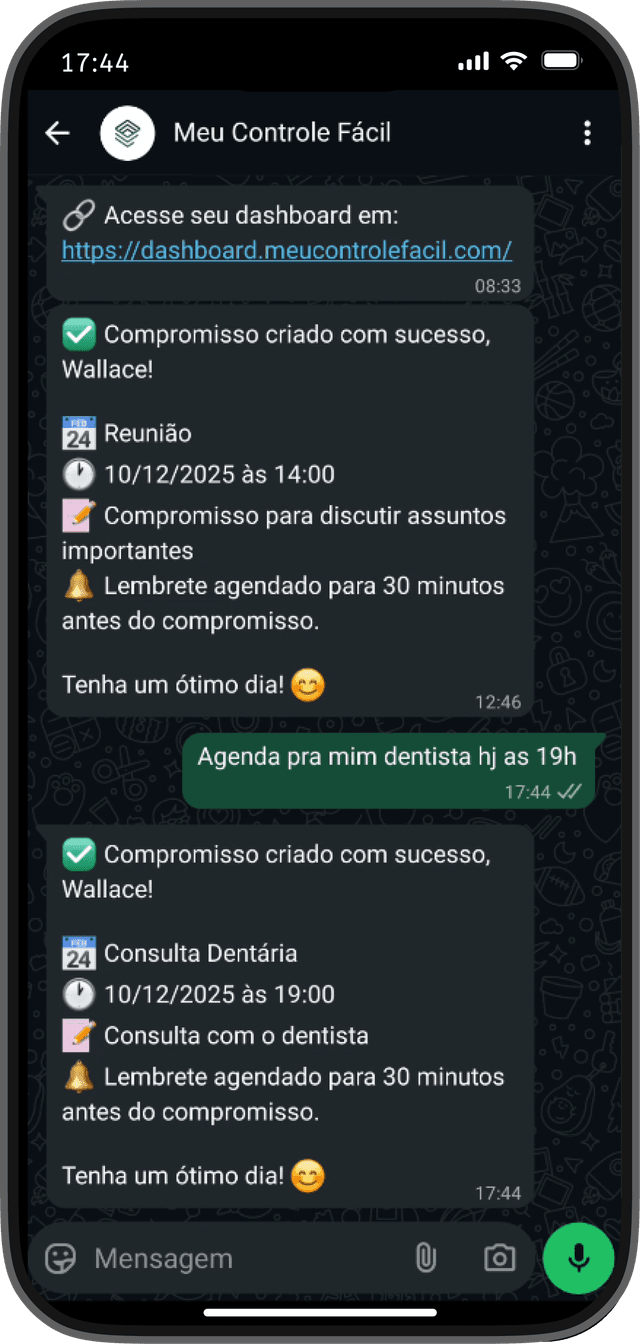 Interface de Lembretes no WhatsApp Web